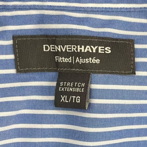 Denver Hayes Pin-Stripe Stretch Blouse XL Blue / White Short-Sleeve Button Front - Picture 7 of 8